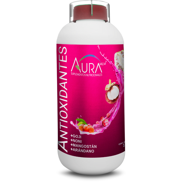 Antioxidantes. Extracto de Noni, Extracto de Goji, Extracto de Mangostán, Extracto de Arándano, Extracto de Semilla de Uva, Extracto de Cardo Lechoso, Extracto de Equinácea, Ácido Cítrico, Inositol. 1 Litro.